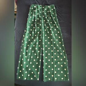 Ann Taylor Green and White Polka Dot Wide Leg Pants